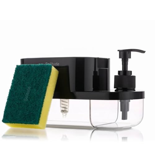 Solitude 3-in-1 Plastic Soap Dispenser with Handwash Pump & Sponge Holder | Dual Liquid Dish Soap Dispenser for Kitchen Sink & Bathroom Countertop (Multicolor) - Image 2