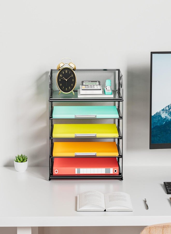 Kinkota Paper Tray Organizers for Desk, 5 Tier Letter Tray Organizer with Handle, Mesh Desk Letter/A4 File Sorter Folder Holder - Black. - Image 5