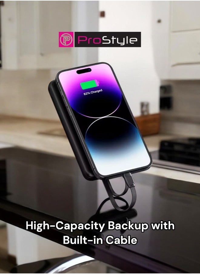 Prostyle - Power Bank 20000mAh Fast Charging, Portable, and High-Capacity Backup Built-in Cables - Black - Image 1