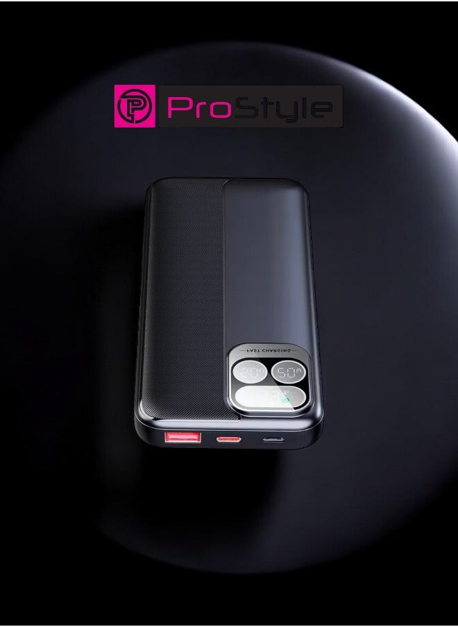 Prostyle - Power Bank 20000mAh Fast Charging, Portable, and High-Capacity Backup Built-in Cables - Black - Image 1