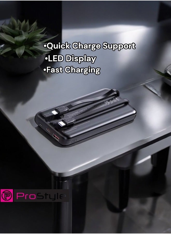 Prostyle Power Bank 20000mAh Fast Charging, Portable, and High-Capacity Backup Built-in Cables - Black  - Image 4