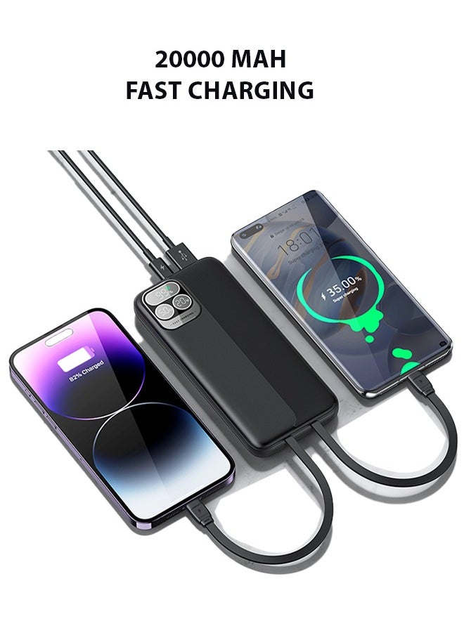 Prostyle Power Bank 20000mAh Fast Charging, Portable, and High-Capacity Backup Built-in Cables - Black  - Image 1
