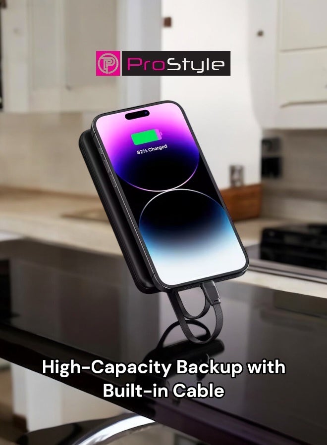 Prostyle 20000mAh Power Bank Fast Charging Portable High Capacity Battery Pack with Built in Cables PD 22.5W Compatible with iPhone 17 16 15 Series Samsung Galaxy S24 S23 Ultra Xiaomi Huawei iPad AirPods - Image 4