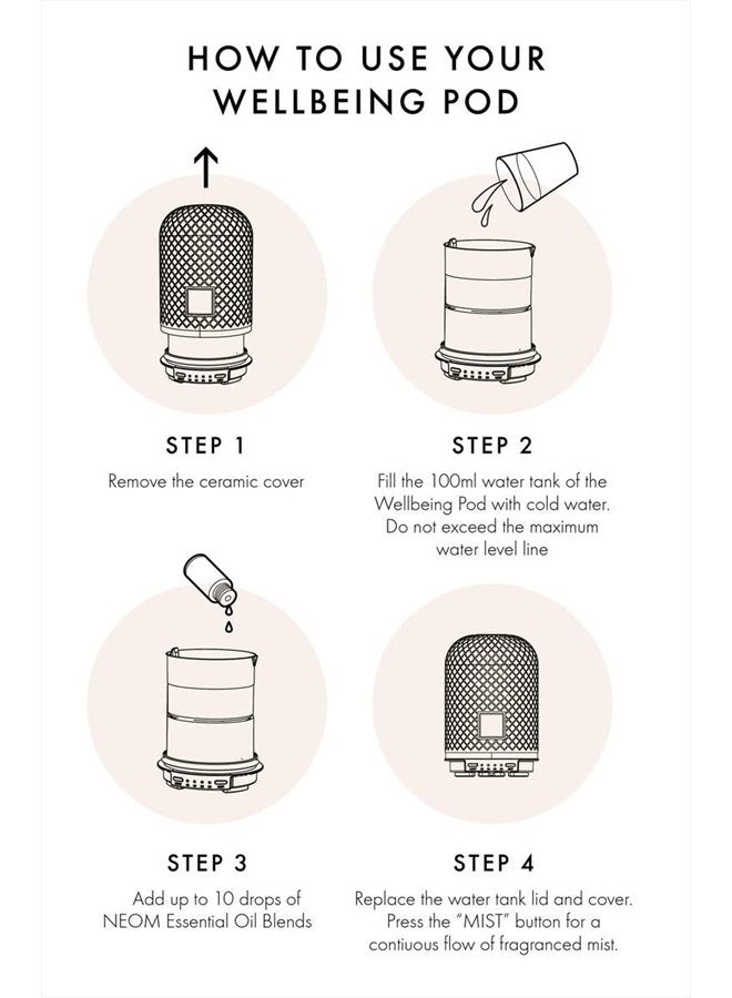 NEOM – Wellbeing Pod | Premium Ultrasonic Essential Oil Diffuser | Ceramic Cover, LED Light & Timer | Aromatherapy Diffuser | Home Fragrance - Image 3