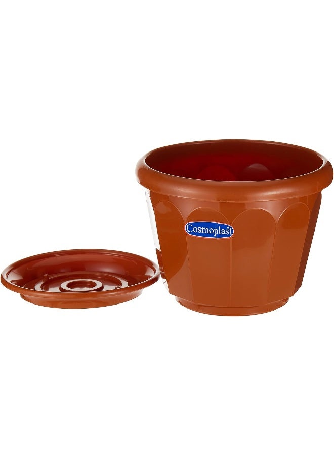 Cosmoplast وعاء زهور سداسي 8 بوصة مع صينية بلاستيك تيراكوتا 19x19x15 سم - Image 2