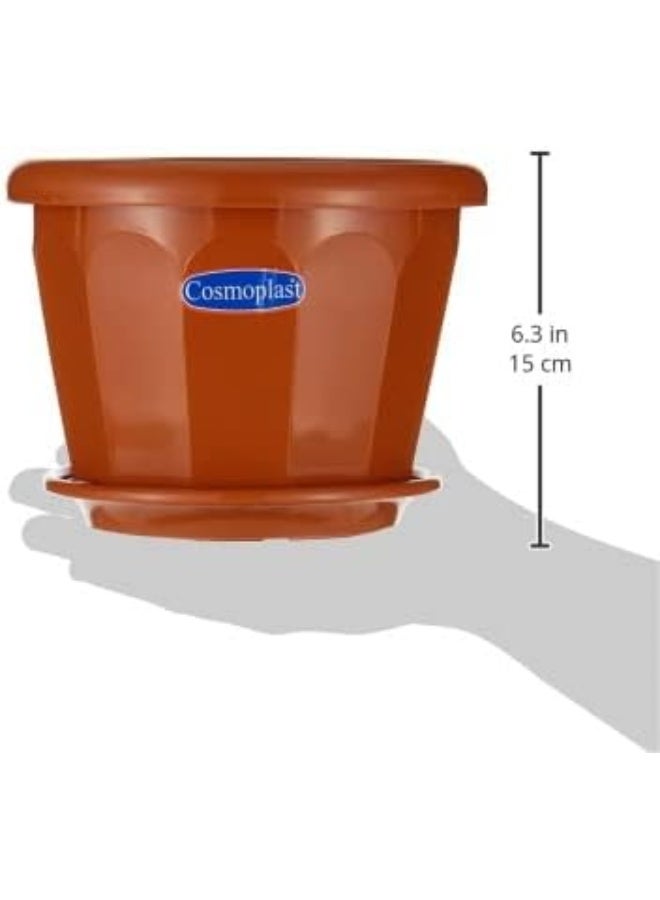 Cosmoplast وعاء زهور سداسي 8 بوصة مع صينية بلاستيك تيراكوتا 19x19x15 سم - Image 4