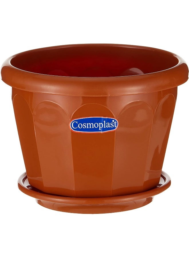 Cosmoplast وعاء زهور سداسي 8 بوصة مع صينية بلاستيك تيراكوتا 19x19x15 سم - Image 1