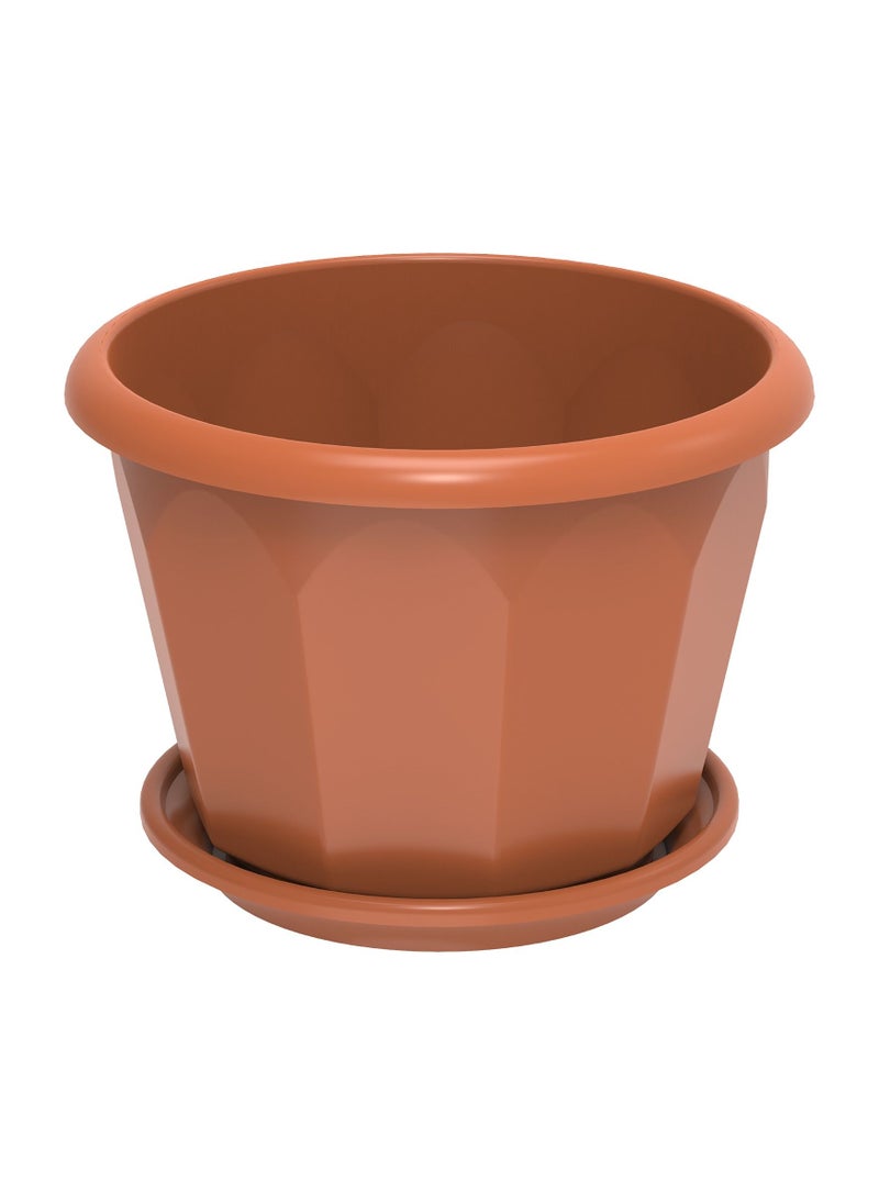 Cosmoplast 8" Hexagonal Flowerpot with Tray plastic Terracotta 19x19x15 cm  - Image 1