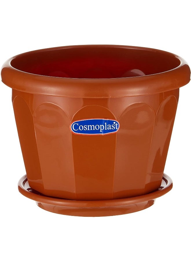 Cosmoplast 8" Hexagonal Flowerpot with Tray plastic Terracotta 19x19x15 cm  - Image 2
