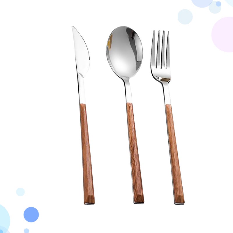 6 pcs Stainless Steel Flatware Set Portable Tableware Imitation Wood Handle Fork Spoon Steak Cutter Fruit Cutlery Kit (Cutter + Spoon + Fork) - Image 4