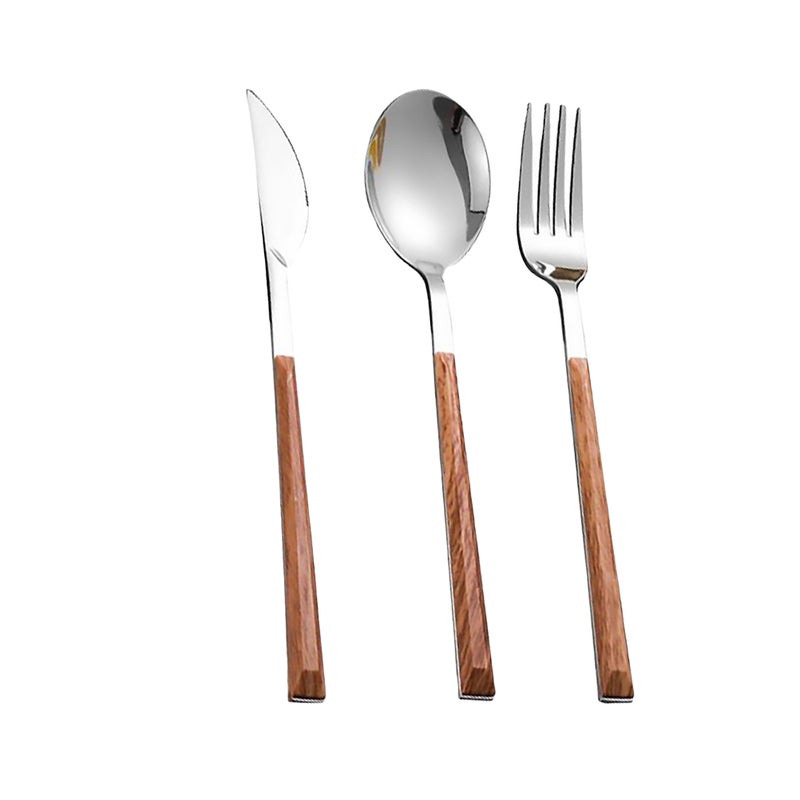 6 pcs Stainless Steel Flatware Set Portable Tableware Imitation Wood Handle Fork Spoon Steak Cutter Fruit Cutlery Kit (Cutter + Spoon + Fork) - Image 2