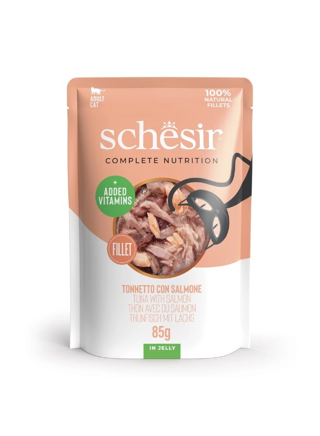 Schesir Complete & Balanced Nutrition Wet Cat Food in Jelly Pouch- Tuna With Salmon 85g x 20pcs - Image 2