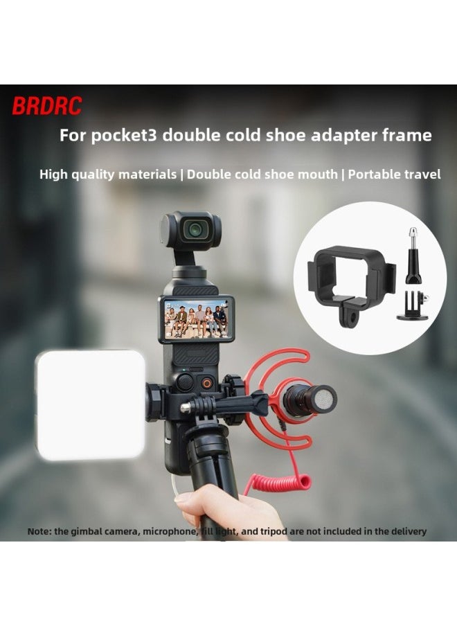 Generic - BRDRC Applicable To Dajiang OSMO POCKET 3 Protective Frame Double Cold Shoe Adapter Clip Expansion Base Accessories-Color:Double Cold Shoe Adapter Frame + Selfie Stick Tripod (2-piece Set) - Image 1