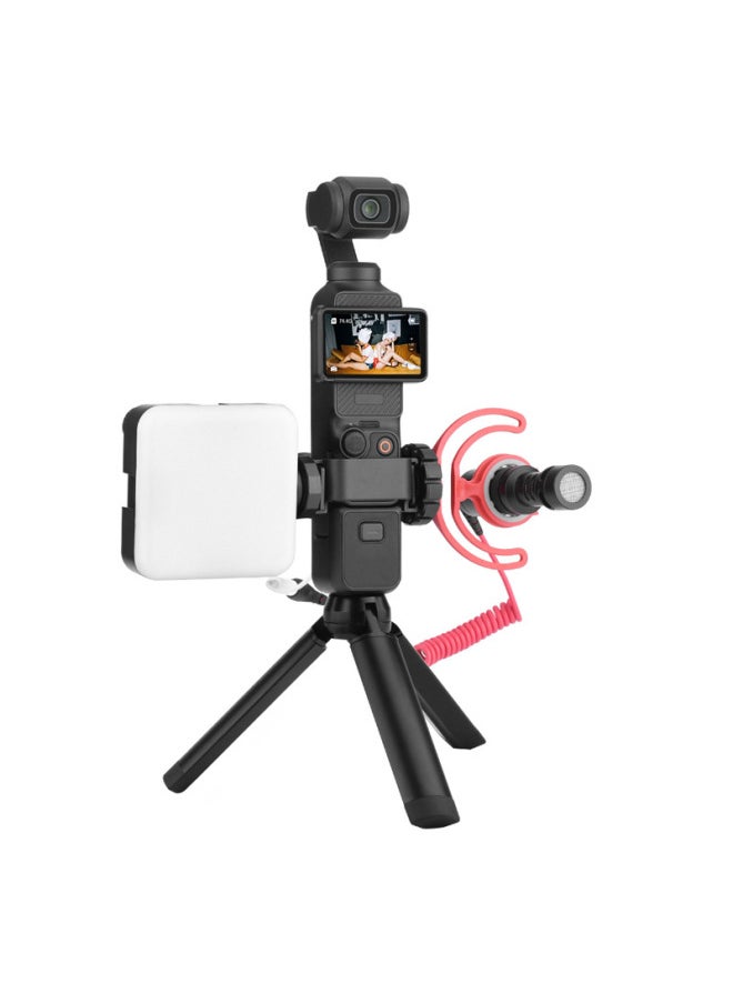 Generic - BRDRC Applicable To Dajiang OSMO POCKET 3 Protective Frame Double Cold Shoe Adapter Clip Expansion Base Accessories-Color:Double Cold Shoe Adapter Frame + Selfie Stick Tripod (2-piece Set) - Image 1