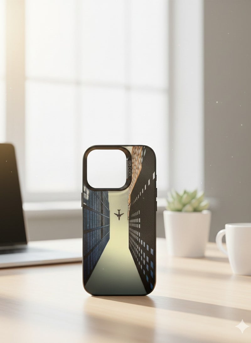Grace "So Cool" Urban Skyscraper Graphic Case for iPhone 16 Pro – Cityscape Airplane Design – Slim Protective Designer Cover – Modern Architecture Aesthetic - Image 1