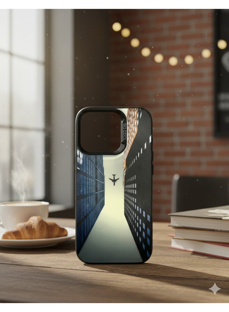 Grace "So Cool" Urban Skyscraper Graphic Case for iPhone 16 Pro – Cityscape Airplane Design – Slim Protective Designer Cover – Modern Architecture Aesthetic - Image 2