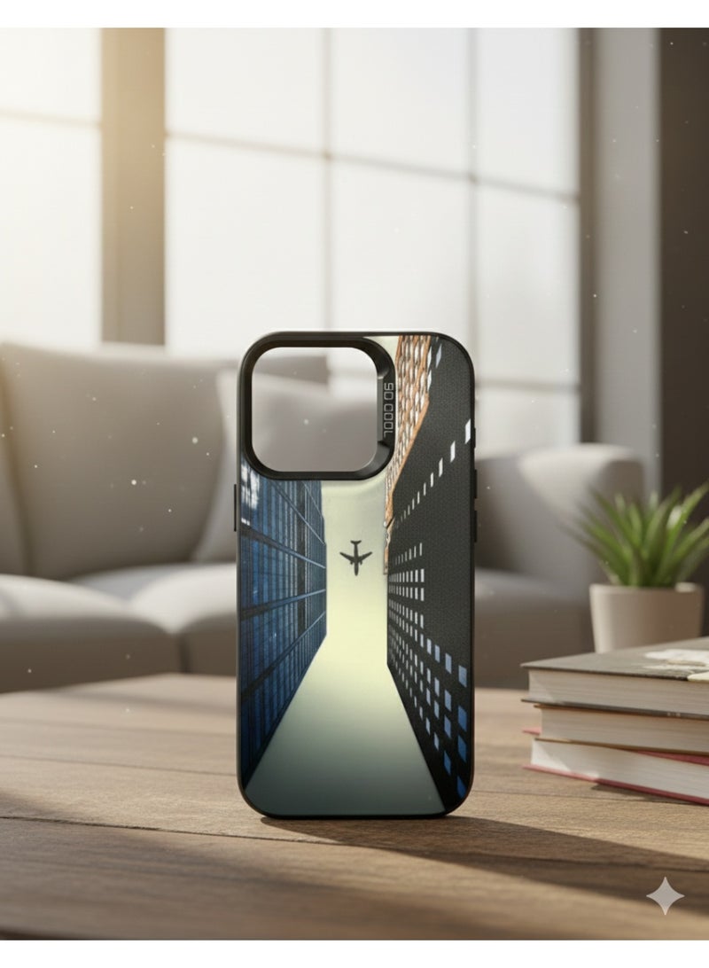 Grace "So Cool" Urban Skyscraper Graphic Case for iPhone 16 Pro – Cityscape Airplane Design – Slim Protective Designer Cover – Modern Architecture Aesthetic - Image 3