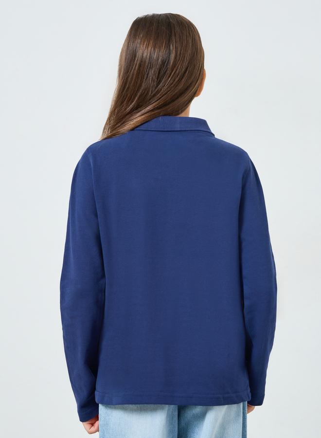 Styli Kids Navy Blue Long Sleeve Polo T-Shirt - Image 5