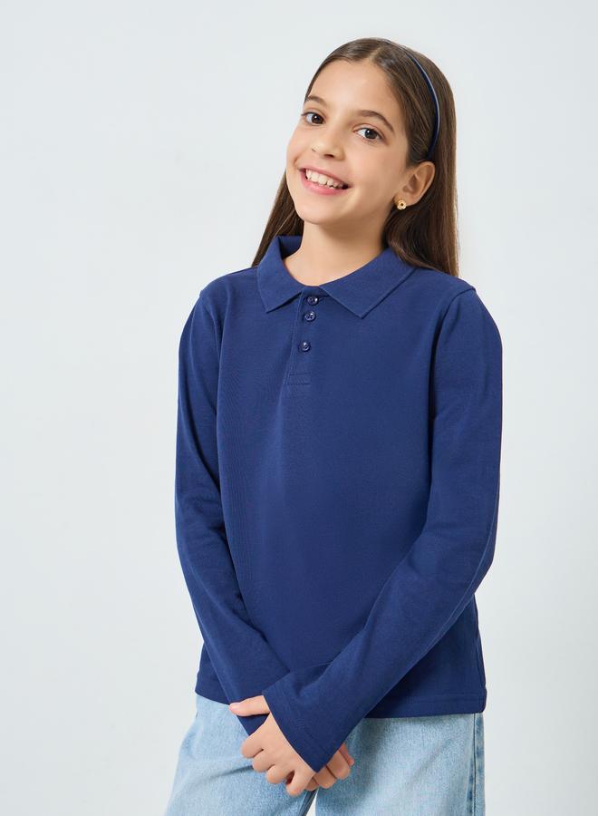 Styli Kids Navy Blue Long Sleeve Polo T-Shirt - Image 3