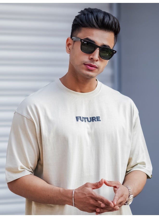 Maniac Maniac Mens Future Printed Round Neck Half Sleeve Biscuit and Black Cotton T-Shirt  - Image 3