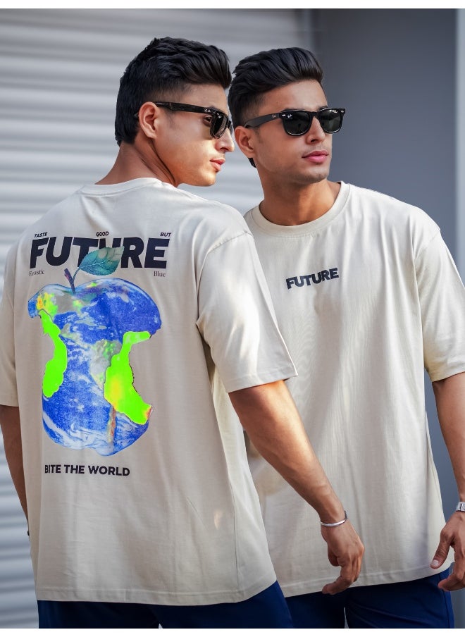 Maniac Maniac Mens Future Printed Round Neck Half Sleeve Biscuit and Black Cotton T-Shirt  - Image 1