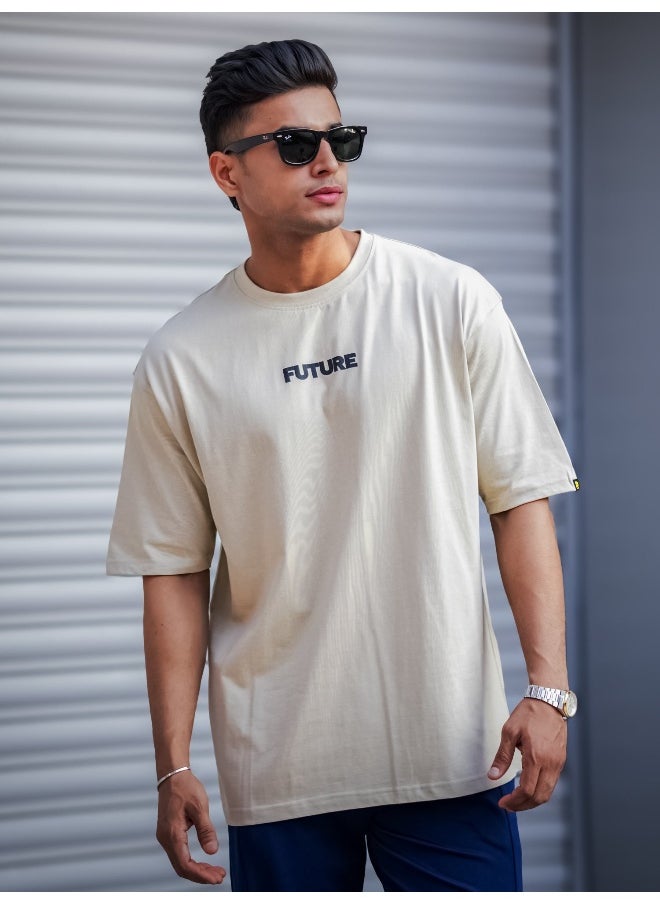 Maniac Maniac Mens Future Printed Round Neck Half Sleeve Biscuit and Black Cotton T-Shirt  - Image 5