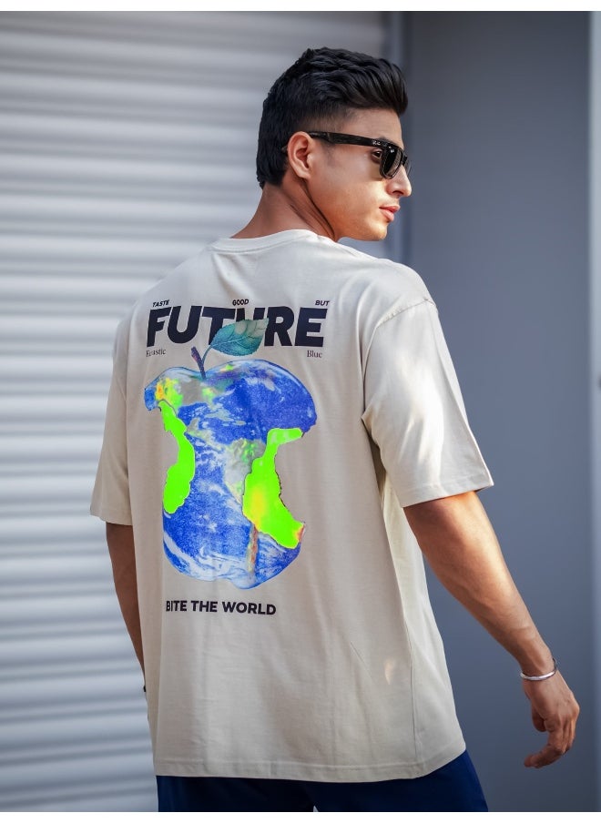 Maniac Maniac Mens Future Printed Round Neck Half Sleeve Biscuit and Black Cotton T-Shirt  - Image 4