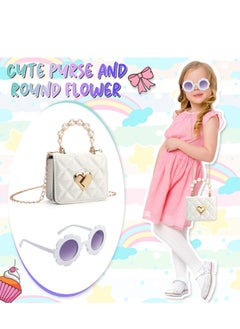 Excefore Girls Handbag Set, Cute Girls' Shoulder Bags with Adjustable Chain, Children's Purse and Kids Sunglasses, Gifts Kids Purse Birthday Presents for 3 4 5 6 Years Old Girls (White)  - Image 5