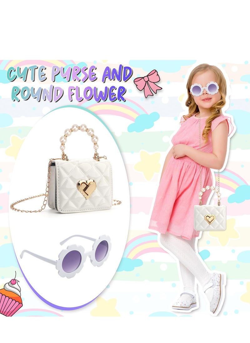 Excefore Girls Handbag Set, Cute Girls' Shoulder Bags with Adjustable Chain, Children's Purse and Kids Sunglasses, Gifts Kids Purse Birthday Presents for 3 4 5 6 Years Old Girls (White)  - Image 5
