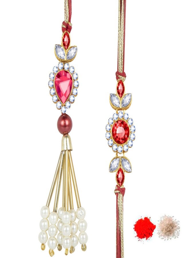 مجموعة Kaameri Bazaar Bhaiya Bhabhi Rakhis مع حزمة Roli Chawal وعملة Laxmi Ganesha Pooja وبطاقة تهنئة - Rakhi للأخ وbhabhi - Image 1