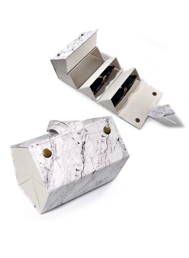 Leather Sunglasses Travel Organizer Case 5 Slots, Multiple Eyeglasses Display Storage Box for Men Women,Marble Medium - Image 1