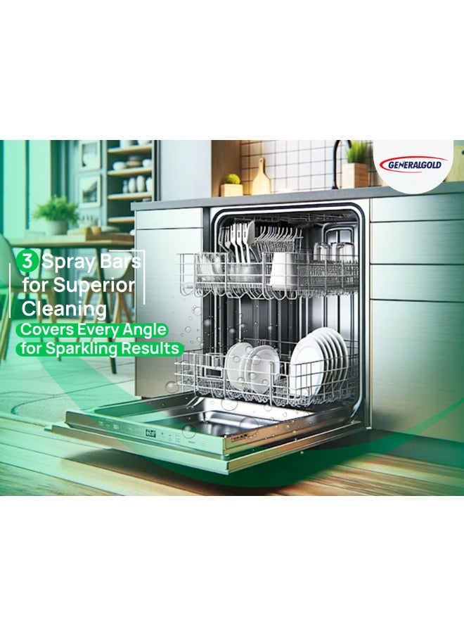 General Gold Dishwasher Machine 14 Place Setting, 8 Programs, 3 Layer Basket, 3 Spray Bars, Aqua stop Technology, Energy Efficient with Easy Lift-Up Design