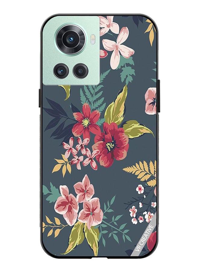 VR CREATIVE Protective Case Cover For OnePlus 10R Gray Flower Design Multicolour - Image 1
