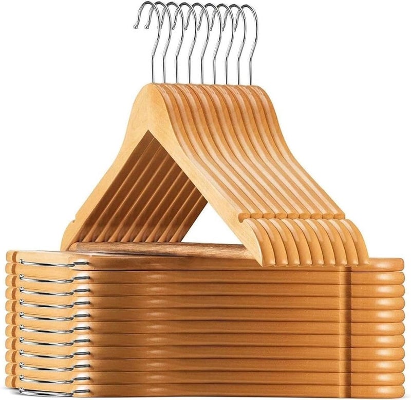 MOONCEE 20 PCs Wooden Hangers - Non Slip Wood Clothes Hanger for Suits, Pants Hanger, Skit Hangers 360° Swivel Hook Heavy Duty Clothing Hanger Set - Coat Hangers for Closet (Natural-20 Pack) - Image 1