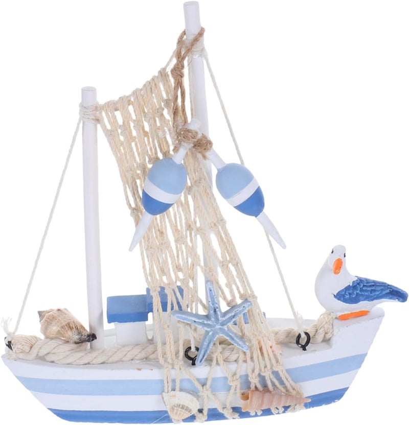 ABOOFAN Mediterranean Sailboat Model Nautical Decor for Home Boat Ornament Wooden Sailing Boat Figurine Decorative Desktop Model - Image 1