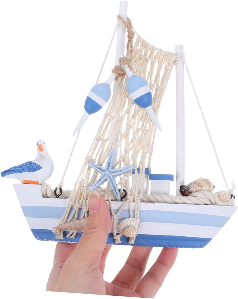 ABOOFAN Mediterranean Sailboat Model Nautical Decor for Home Boat Ornament Wooden Sailing Boat Figurine Decorative Desktop Model - Image 4