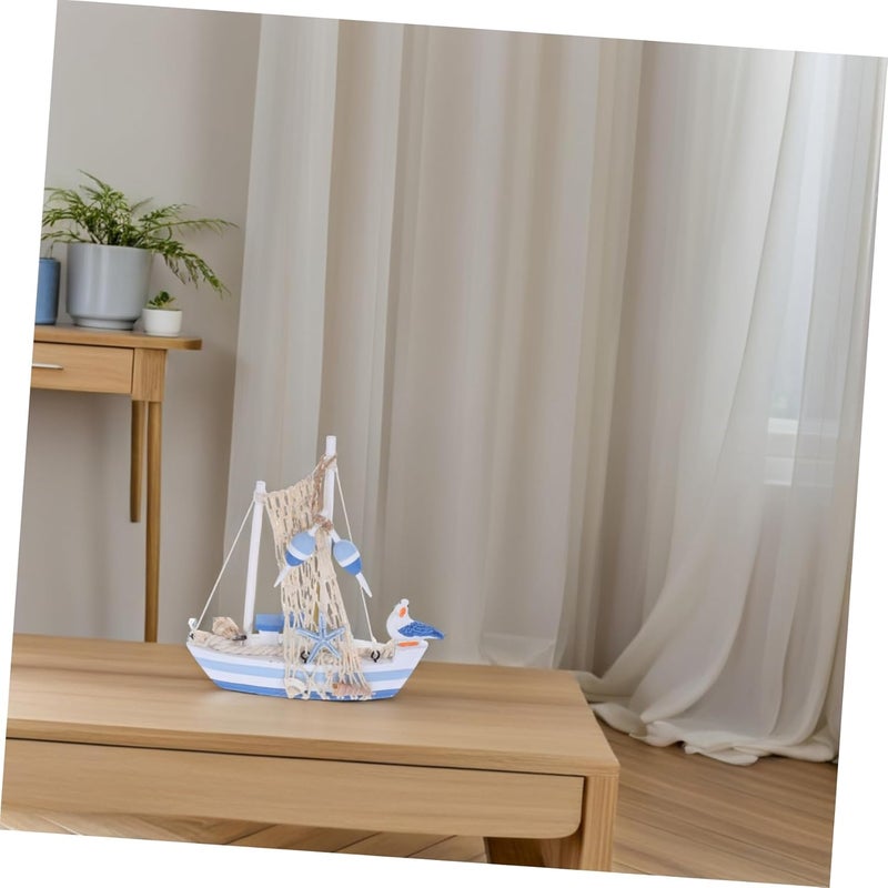 ABOOFAN Mediterranean Sailboat Model Nautical Decor for Home Boat Ornament Wooden Sailing Boat Figurine Decorative Desktop Model - Image 5