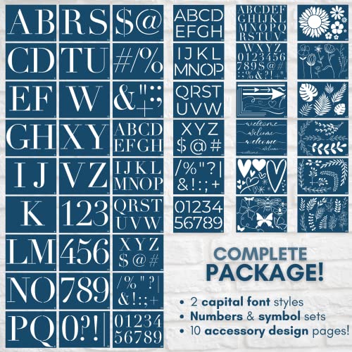 CITRUSY Boutique Stencil Template Kit | 45 Reusable Pieces | Includes Lettering Uppercase Both Large and Small | Numbers, Punctuation, Butterfly, Animal, Bee, Leaf & Flowers | for Arts Crafts Painting Wood - Image 2