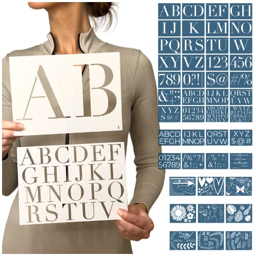 CITRUSY Boutique Stencil Template Kit | 45 Reusable Pieces | Includes Lettering Uppercase Both Large and Small | Numbers, Punctuation, Butterfly, Animal, Bee, Leaf & Flowers | for Arts Crafts Painting Wood - Image 1