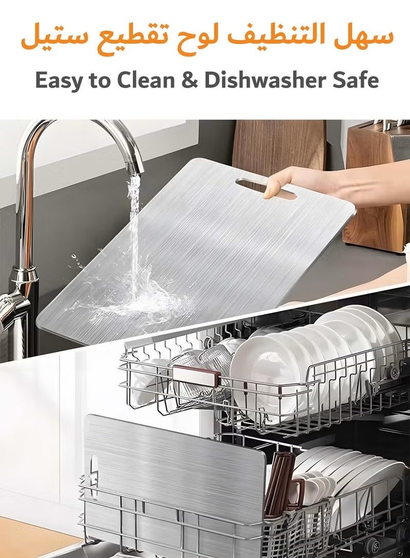 ثمانية فيبيهاوس ألواح تقطيع ستان ستيل لوح تقطيع ستيل مزدوج الجوانب قطاعه الواح تقطيع غير قابل للانزلاق للحوم والجبن والفواكه والخضروات، آمن للاستخدام في غسالة الأطباق 29 × 20 سم قطاعات - Image 3