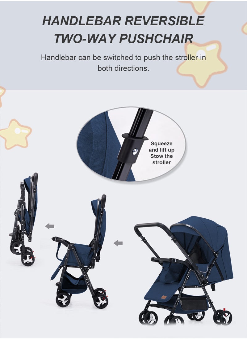 MaBaby Baby Twin Stroller, Side By Side, Lightweight Double Stroller, Pushchair For Twin,Adjustable Canopy And Bassinet-blue  - Image 4