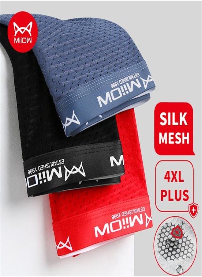 MIIOW - 3Pcs  Mesh Men Boxer Underwear Graphene Antibacterial Male Panties Ice Silk Underpants Breathable  Boxershort - Image 1