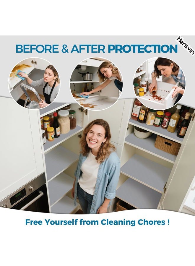 Hersvin Shelf Liners, 24in x 20ft Kitchen Drawer Mats, Non-Adhesive EVA Cupboard Protector, Cabinet Lining (Light Gray/Dot) - Image 3