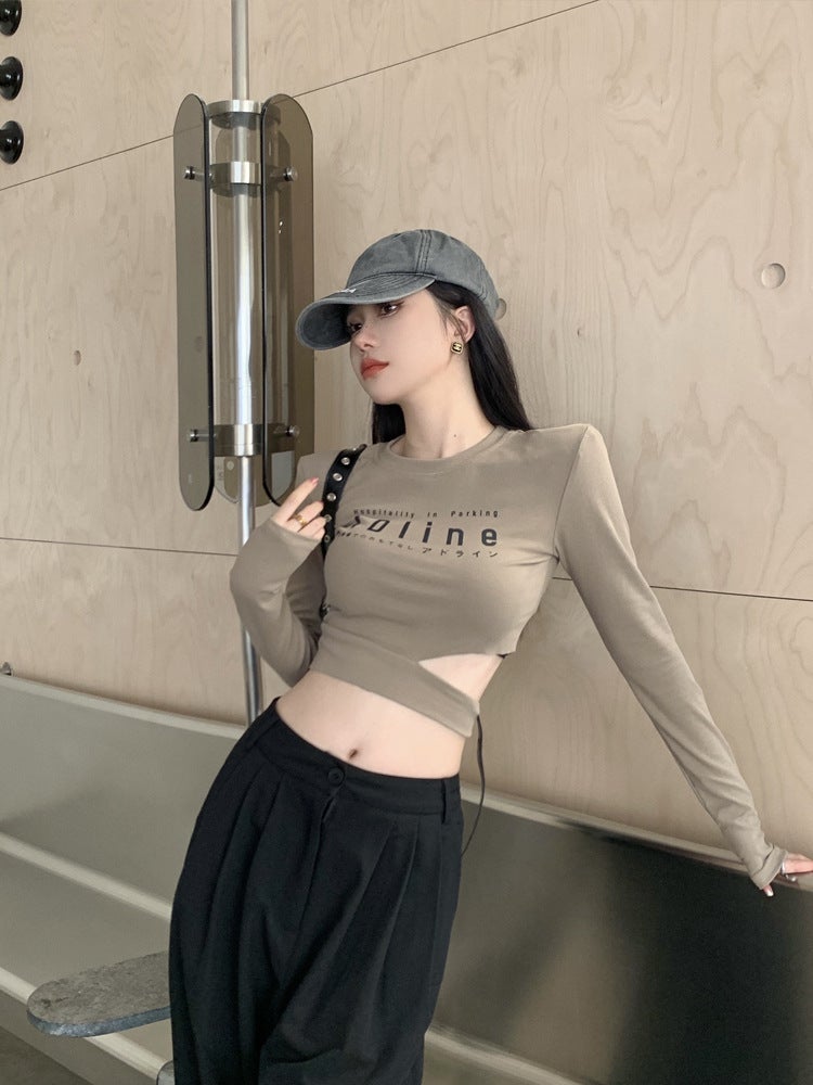 Jazz Dance Tight Short Long-Sleeved T-Shirt Women'S Group Style Spring Sweet Tie Pure Desire Slim High Waist Bottoming Shirt Autumn - Image 4