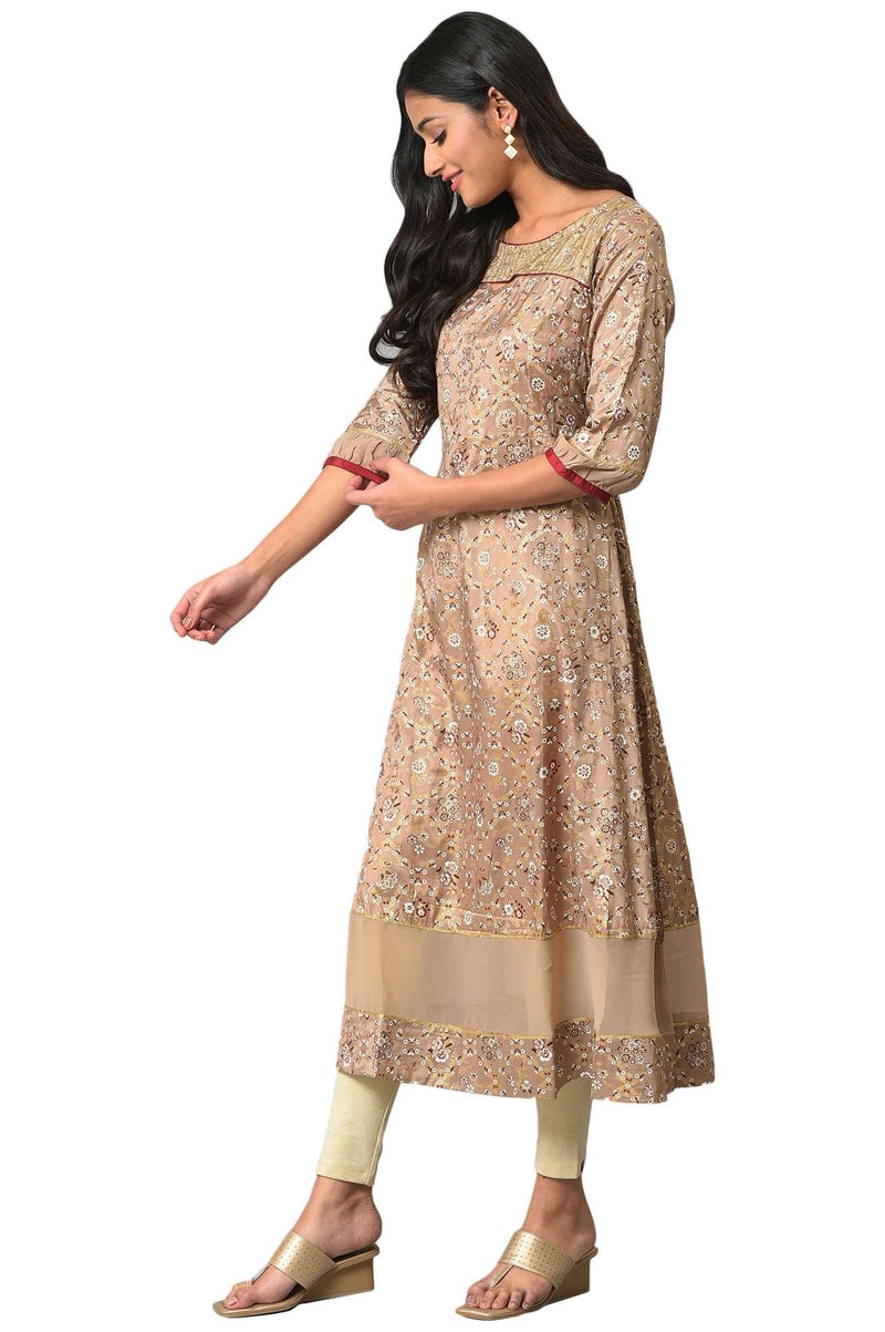 Aurelia Women's Viscose Regular Kurta (22AUA13503-506032_Beige - Image 4