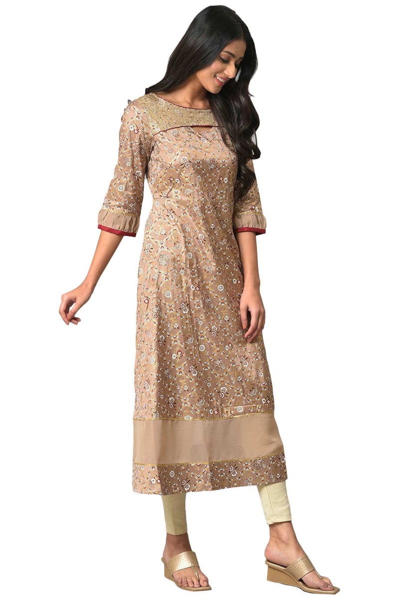 Aurelia Women's Viscose Regular Kurta (22AUA13503-506032_Beige - Image 5