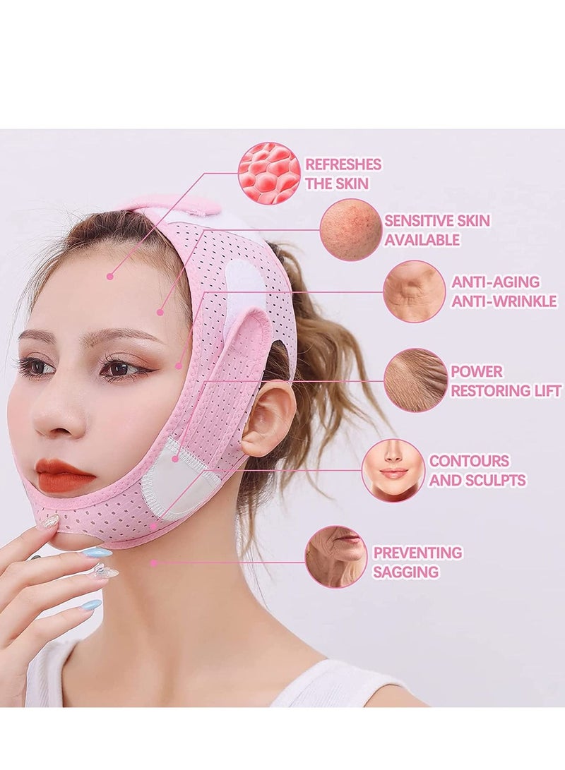 Double Chin Reducer, Face Slimming Strap, V-Shaped Mask Chin up Face Lifting Belt for Women and Men, Anti- Wrinkle Face Mask, Lifting Bandage for Saggy Face Skin Reusable Mask Facial Slimming