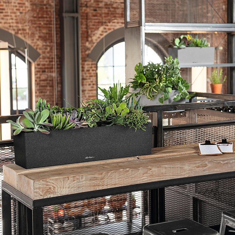 Lechuza 15662 Balconera Stone 80 Self-Watering Planter for Indoor and Outdoor Use, 31" x 7" x 7", Graphite Black - Image 5