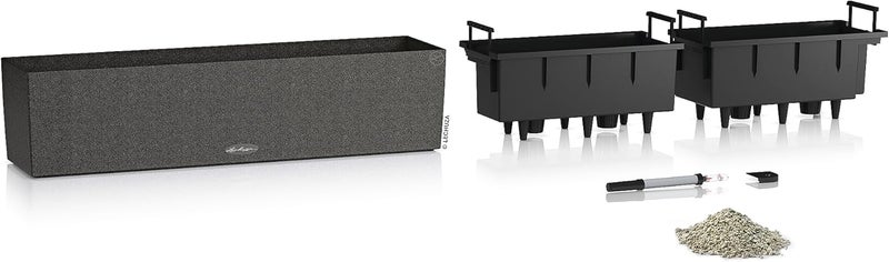 Lechuza 15662 Balconera Stone 80 Self-Watering Planter for Indoor and Outdoor Use, 31" x 7" x 7", Graphite Black - Image 2