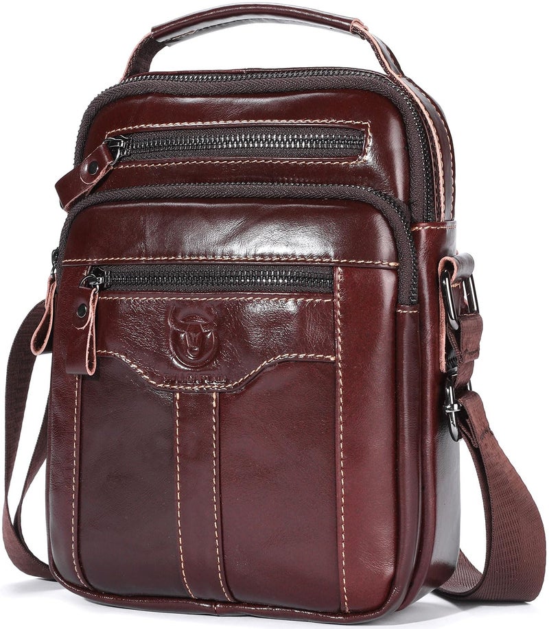 BULLCAPTAIN Leather Crossbody Bags for Men Casual Shoulder Bag Travel Messenger Bag Vintage Handbag Multi Pocket Satchel (Coffee) - Image 1